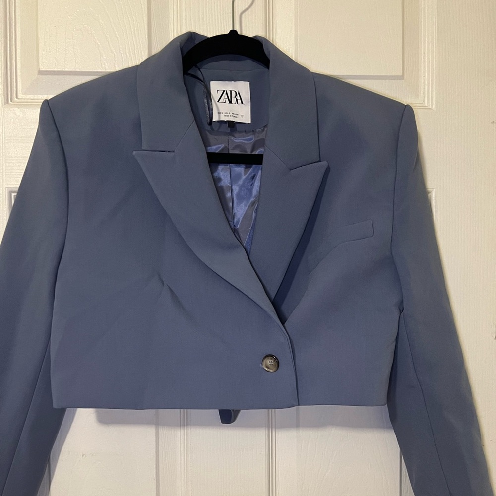 Zara Women's Slate Blue Cropped Blazer